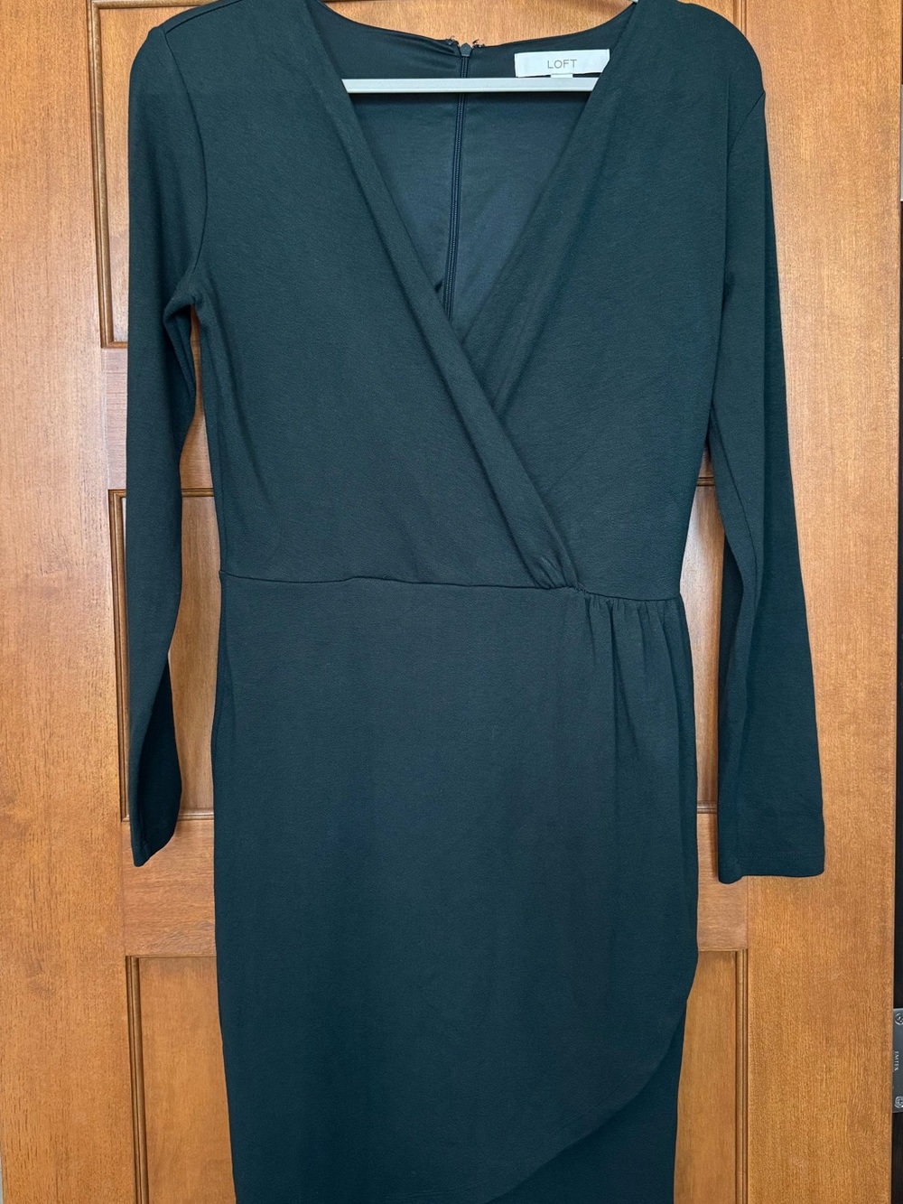 LOFT Forest Green Long-Sleeve Wrap Dress